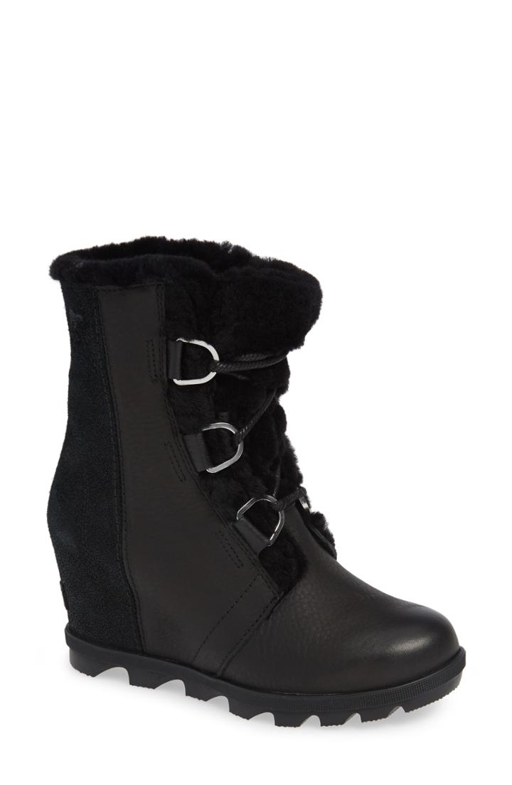 Women's Sorel Joan Of Arctic Ii Lux Wedge Genuine Shearling Bootie .5 M - Black