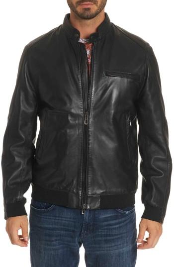 Men's Robert Graham Massena Leather Bomber Jacket - Black