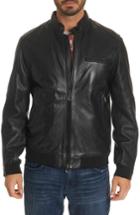 Men's Robert Graham Massena Leather Bomber Jacket - Black
