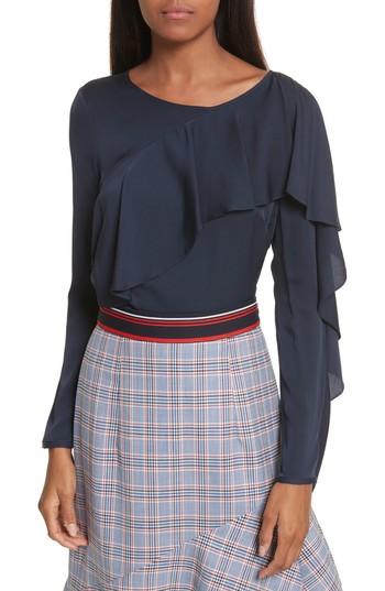 Women's Milly Stretch Silk Ruffle Top - Blue