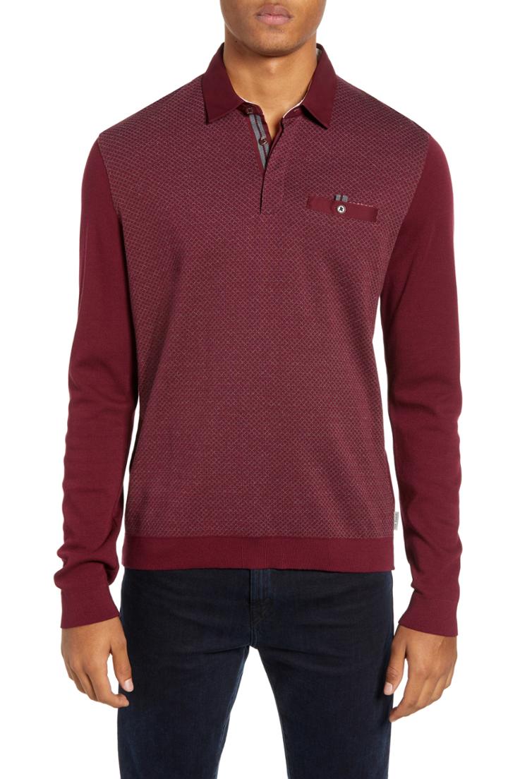 Men's Ted Baker London Friend Slim Fit Long Sleeve Polo (m) - Red