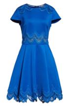 Women's Ted Baker London Embroidered Cap Sleeve Skater Dress - Blue
