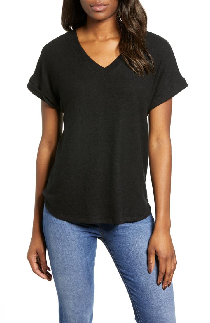Women's Bobeau Cozy V-neck Tee - Black