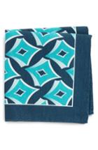 Men's Eton Geometric Linen & Silk Pocket Square, Size - Blue