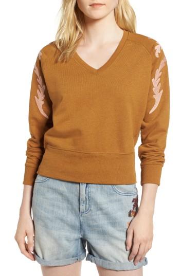 Women's Scotch & Soda Embroidered V-neck Sweater - Brown
