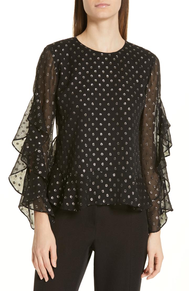 Women's Robert Rodriguez Camille Fil Coupe Silk Blend Chiffon Blouse - Black
