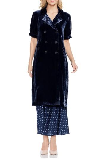 Women's Vince Camuto Short Sleeve Velvet Trench - Blue