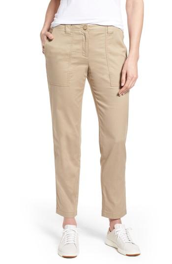 Women's Nordstrom Signature Stretch Cotton & Linen Ankle Pants - Brown
