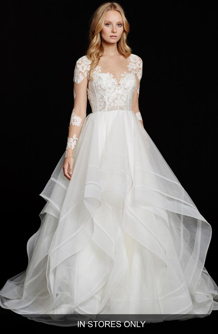 Women's Hayley Paige Elysia Long Sleeve Lace & Tulle Ballgown, Size In Store Only - White