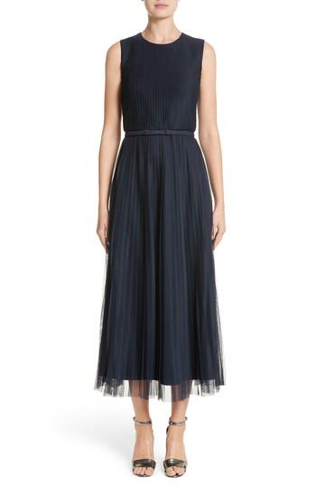 Women's Lafayette 148 New York Pleated Mesh Dress - Blue