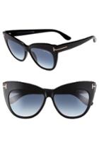 Women's Tom Ford Nika 56mm Gradient Cat Eye Sunglasses - Shiny Black/ Gradient Blue