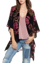 Women's Woven Heart Girls Floral Velvet Kimono, Size - Black