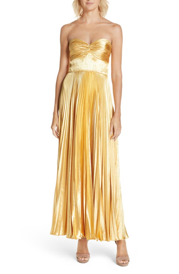 Women's Amur Belle Pleated Satin Strapless Gown