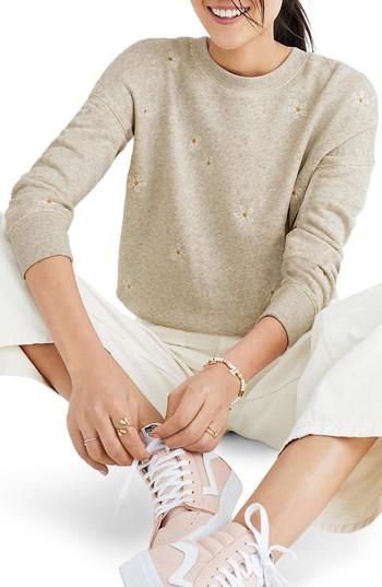 Women's Madewell Daisy Embroidered Sweatshirt, Size - Grey