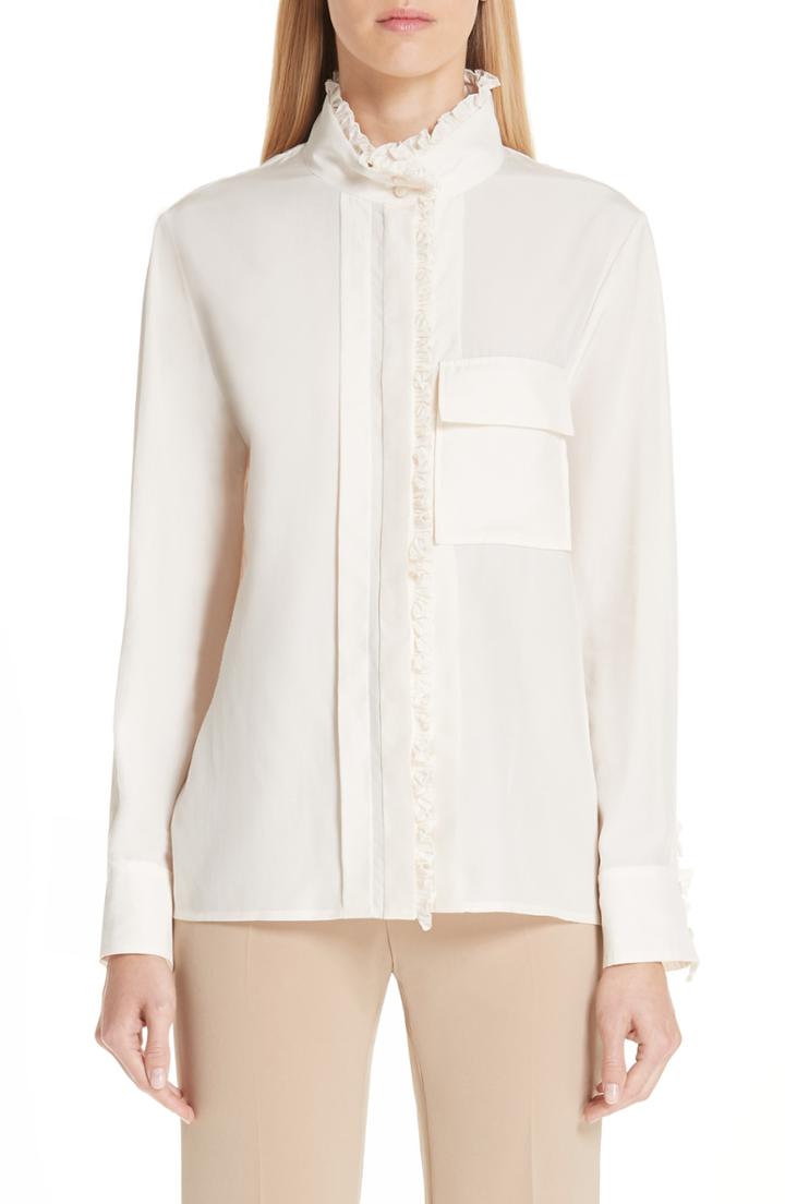 Women's Chloe Ruffle Trim Silk Shirt Us / 38 Fr - White