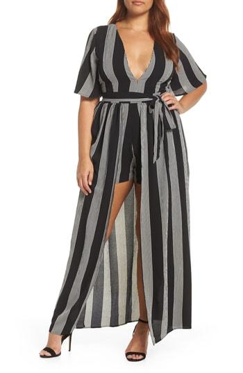 Women's Socialite Stripe Wrap Jumpsuit, Size - Black