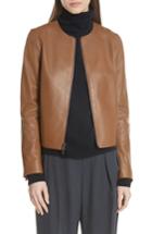 Women's Vince Collarless Leather Jacket - Brown