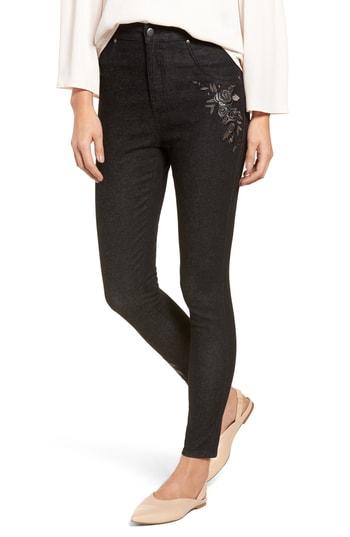 Women's Nordstrom Embroidered Crop Denim Leggings - Black