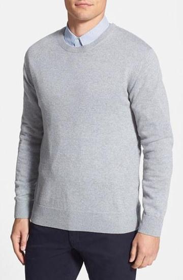 French Connection Slim Fit Mixed Gauge Knit Sweater Grey Melange