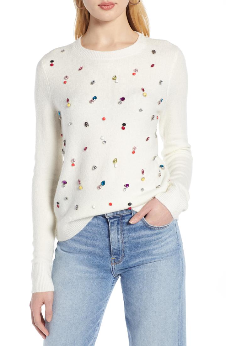 Women's Halogen Embellished Sweater - Ivory