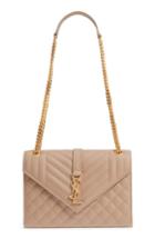 Saint Laurent Medium Cassandre Calfskin Shoulder Bag - Beige
