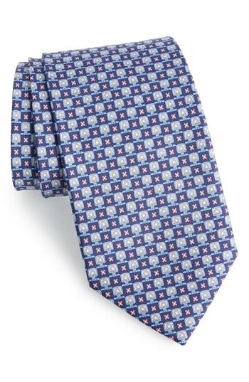 Men's Salvatore Ferragamo Favola Print Silk Tie, Size - Blue