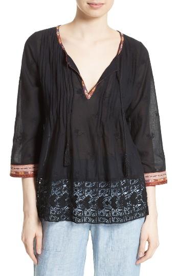 Women's Joie Gustavie Embroidered Cotton Blouse - Black