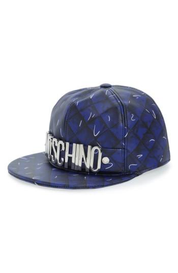 Women's Moschino 'shadow' Leather Baseball Cap - Blue