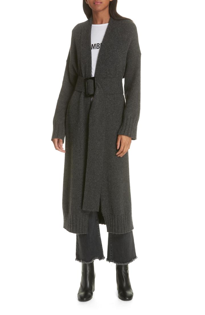 Women's Nili Lotan Allana Belted Merino Wool & Camel Hair Blend Cardigan, Size - Grey