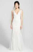 Women's Bliss Monique Lhuillier Chantilly Lace & Tulle Gown, Size In Store Only - White