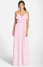 Women's Nouvelle Amsale 'drew' Ruffle Front Chiffon Gown, Size - Pink