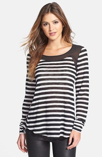 Olivia Moon Woven Insert Stripe Tee (regular & Petite) Black/ White Stripe