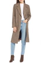 Women's Something Navy Patch Pocket Plaid Coat - Brown