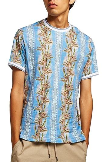 Men's Topman Palm Floral Striped T-shirt