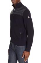 Men's Moncler Maglione Knit Jacket With Quilted Yoke - Blue