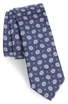 Men's Eleventy Floral Medallion Skinny Silk Tie, Size - Blue