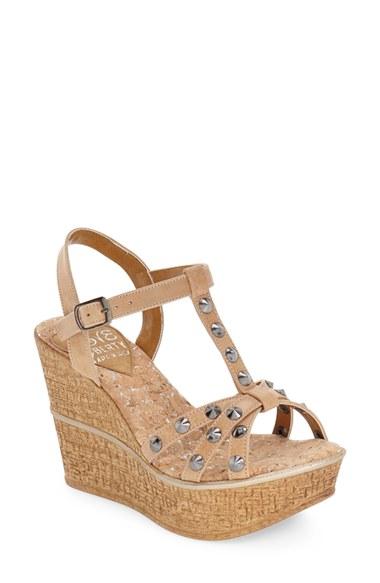 Women's Love And Liberty 'violet' Spiked T-strap Wedge Sandal M - Brown