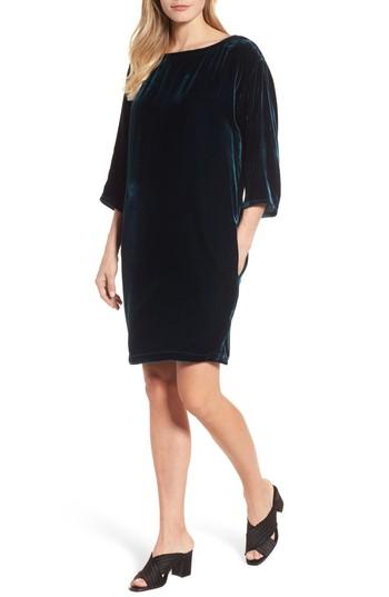 Women's Eileen Fisher Velvet Shift Dress, Size - Blue