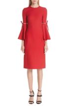 Women's Oscar De La Renta Split Trumpet Sleeve Wool & Silk Crepe Dress - Red