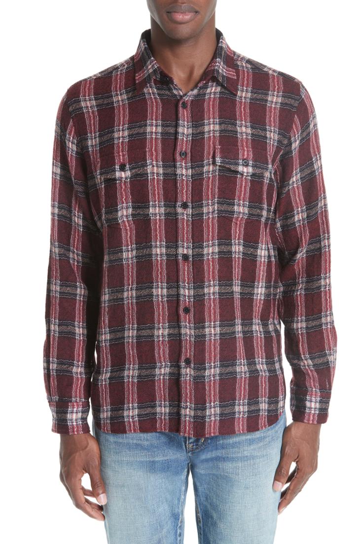Men's Saint Laurent Gauze Check Wool Flannel Sport Shirt