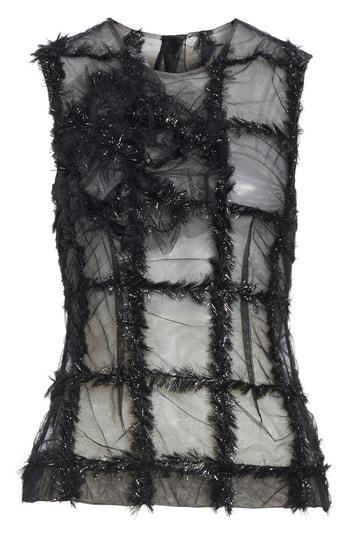 Women's Simone Rocha Ruched Flower Tinsel Check Sleeveless Tulle Top Us / 8 Uk - Black