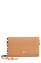 Women's Tory Burch Robinson Leather Wallet On A Chain - Beige