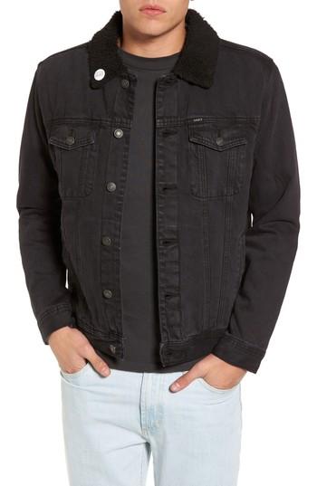 Men's Obey Off The Chain Fleece Denim Jacket, Size - Black