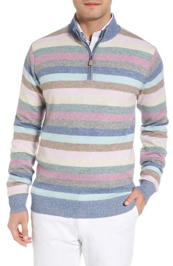 Men's Peter Millar Crown Fleece Coach Cashmere & Linen Quarter Zip Sweater - Blue