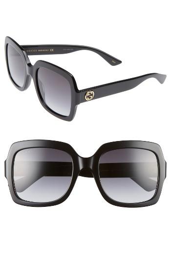 Women's Gucci 54mm Square Sunglasses - Black/ Grey