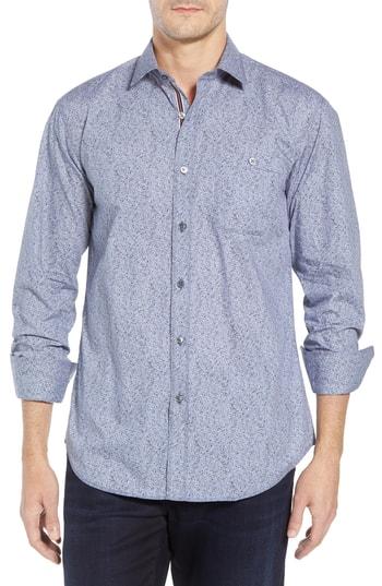 Men's Bugatchi Shaped Fit Speckled Sport Shirt - Grey