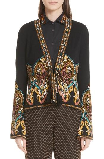 Women's Etro Tie Front Paisley Jacquard Knit Jacket Us / 38 It - Black