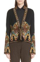 Women's Etro Tie Front Paisley Jacquard Knit Jacket Us / 38 It - Black