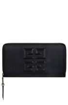 Women's Givenchy Embossed Logo Leather Zip Around Wallet - Black