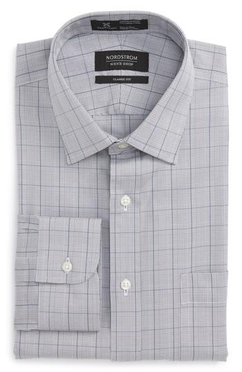 Men's Nordstrom Men's Shop Smartcare(tm) Classic Fit Windowpane Dress Shirt .5 33 - Grey